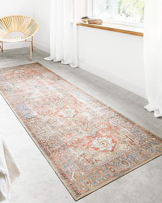Loloi Loren Collection Vintage Printed Persian Area Rug 2'-6" x 7'-6" Runner Terracotta/Sky | Amazon (US)