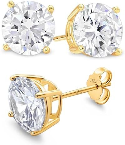 KEZEF Sterling Silver Stud Earrings for Women & Men - 4-Prong Setting Cubic Zirconia Earrings Stu... | Amazon (US)