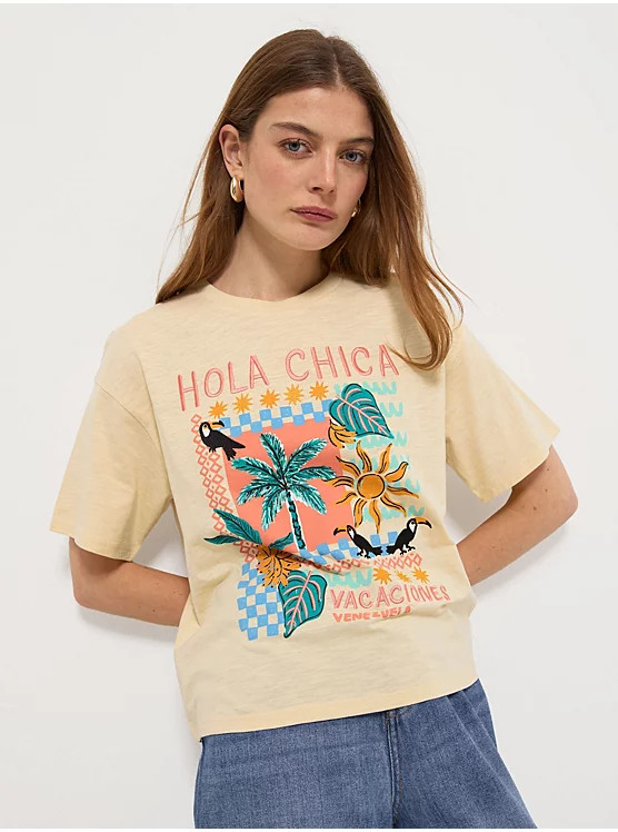 Light Yellow Parrot Venezuela Embroidered T-Shirt | George