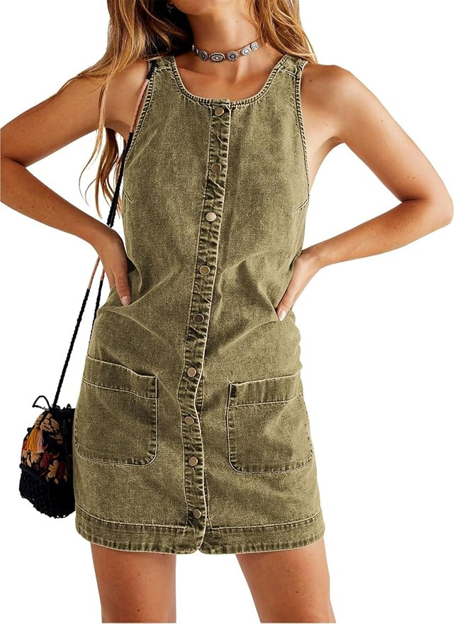 Yousify Womens Casual Sleeveless Denim Overalls Dresses Button Down Summer Jean Mini Dress 2025 T... | Amazon (US)