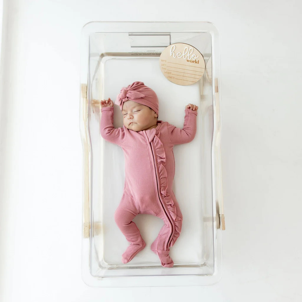 Ribbed Ruffle Zipper Footie in Apple Blossom | Kyte Baby