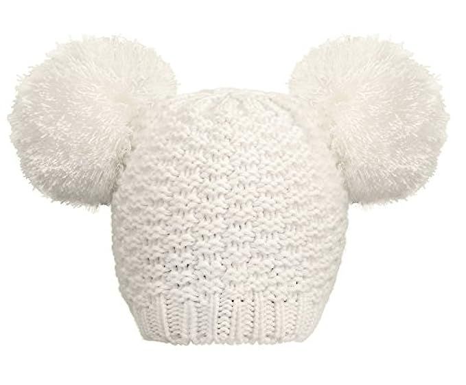 Jasmine Womens Winter Thick Cable Knit Fleece Lined Beanie Hat with Faux Fur Pompom Ears | Amazon (US)