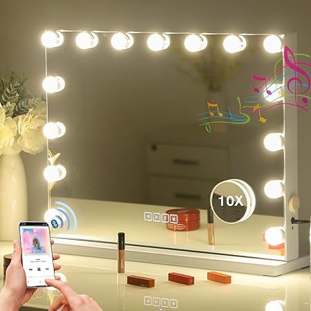 Hansong Bluetooth Mirror Vanity Makeup with Lights,Hollywood Lighted Mirror with 3 Color Lighting... | Amazon (US)