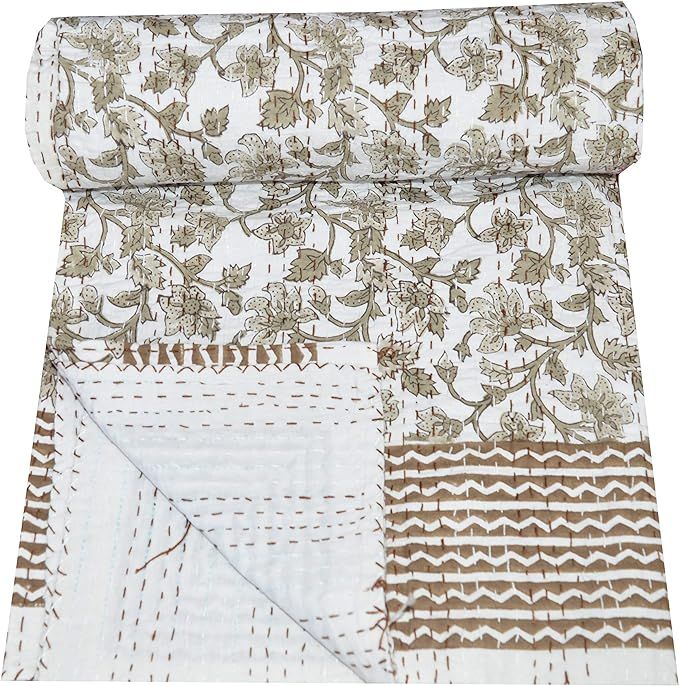 Indian Cotton Kantha Quilt Gudri Throw Twin Floral Handmade Bed | Amazon (US)