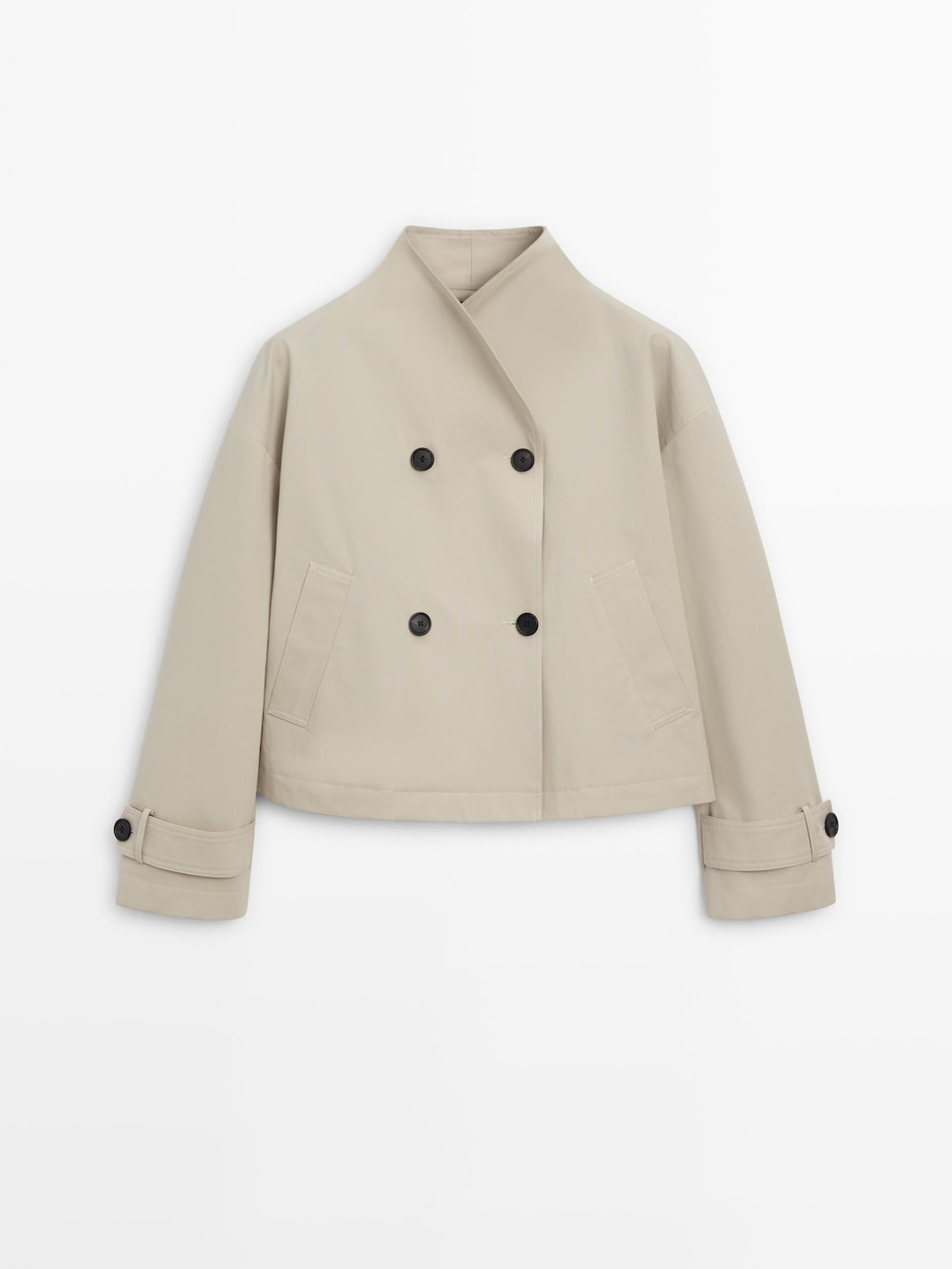 Short trench coat with wraparound collar | Massimo Dutti US