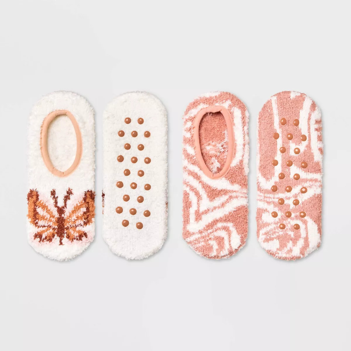 Women's Butterfly 2pk Cozy Liner Socks - Ivory/Coral 4-10 | Target