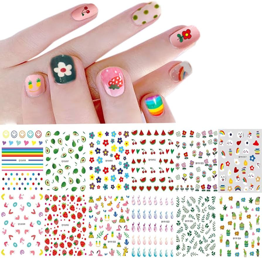 Nail Stickers for Women and Little Girls - 12 Sheets 3D Self-Adhesive DIY Nail Art Decoration Set... | Amazon (US)
