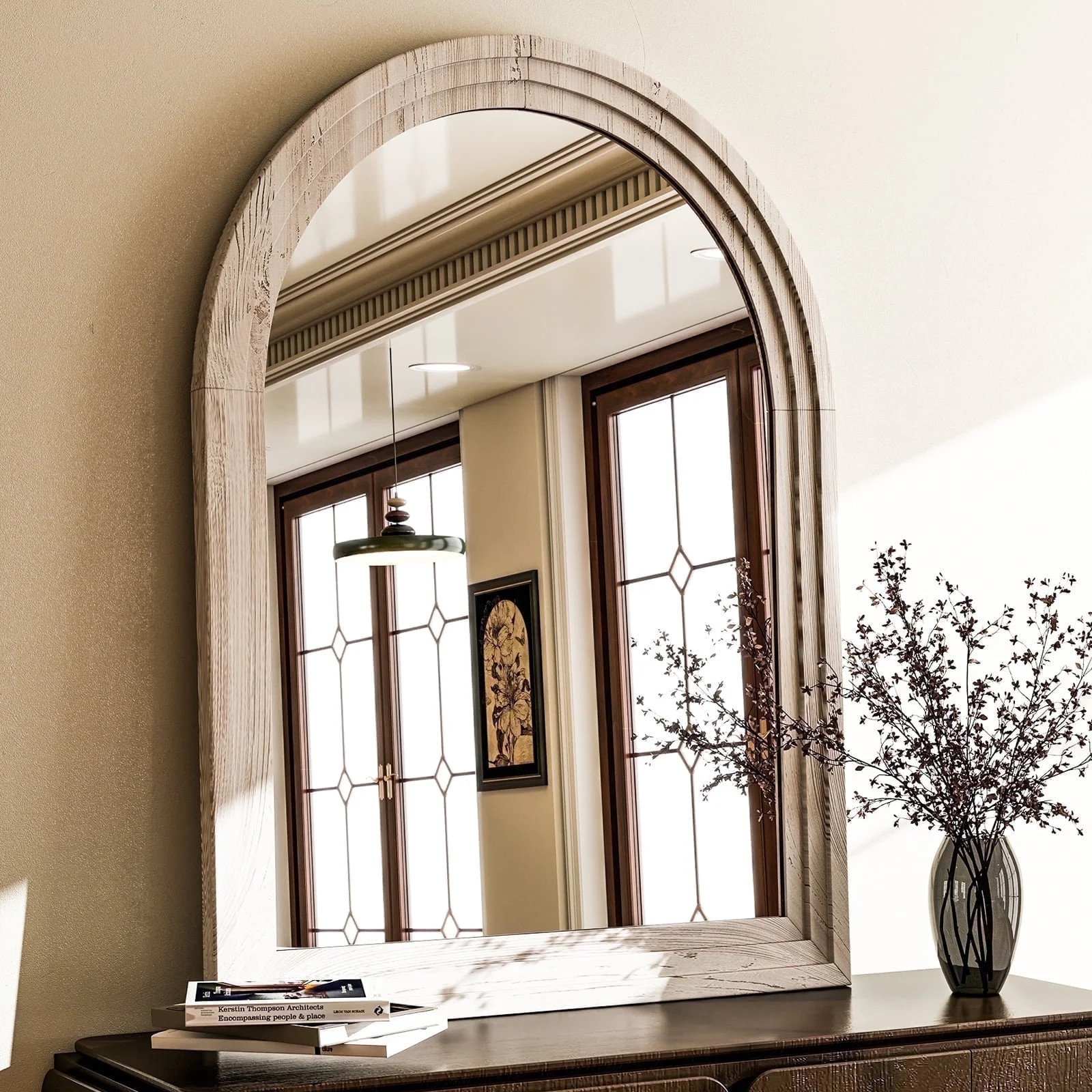 BEAUTYPEAK 36"x 24" Arched Bathroom Mirror Wall Mirror Wooden Frame,White | Walmart (US)