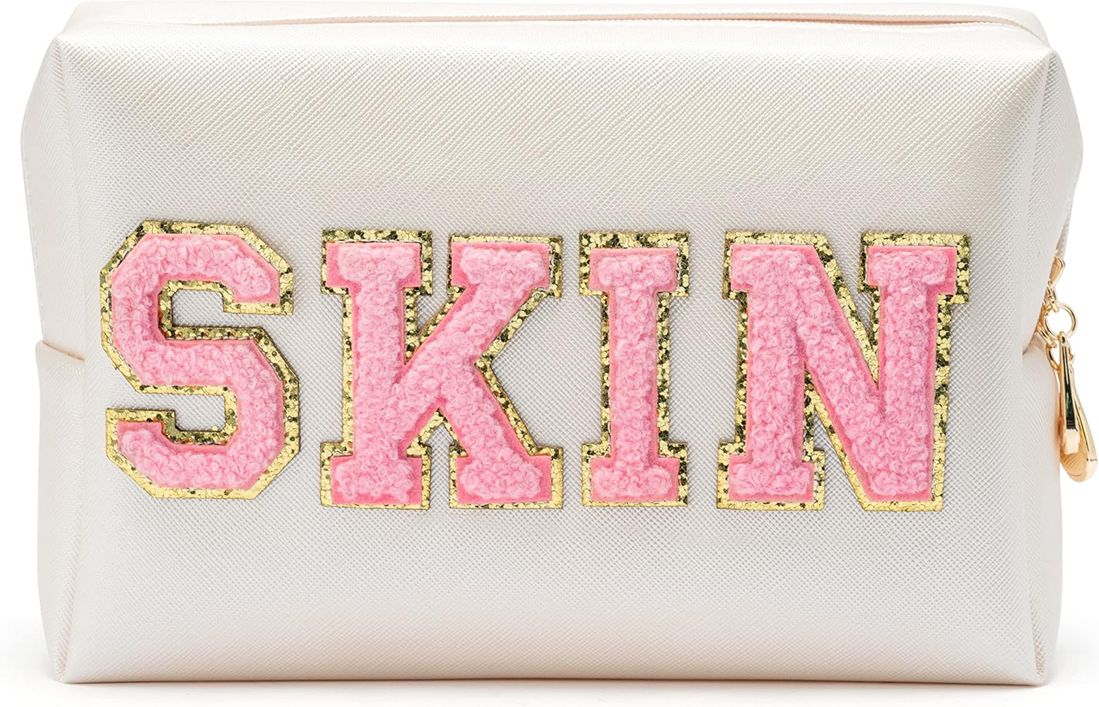 Y1tvei Preppy Patch SUN Varsity Letter Cosmetic Toiletry Bag Transparent PVC Zipper Makeup Bag Da... | Amazon (US)