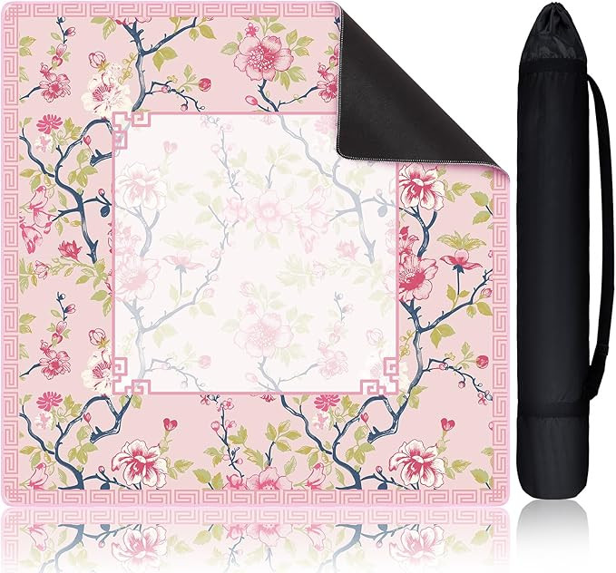 Chinoiserie Mahjong Mat with 1 Carrying Bag 31.5" x 31.5" Pink and White Rubber Anti Slip and Noi... | Amazon (US)