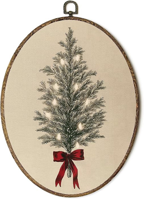 OINDADE Vintage Christmas Tree Oval Wall Art Decor, Red Preppy Coquette Bow Xmas Tree Wall Art Ha... | Amazon (US)