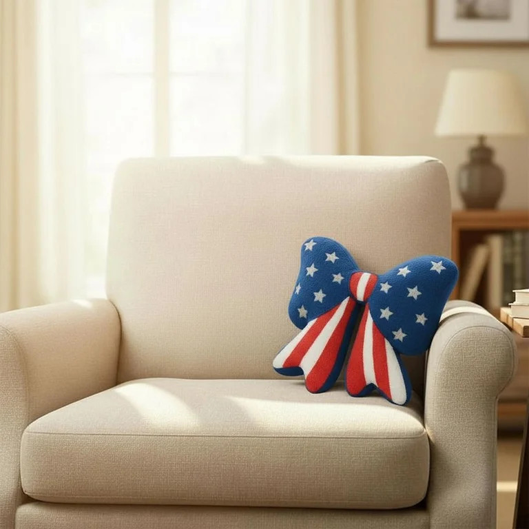 Bow Decorative Pillow, Red/White/Blue, 14" x 14", Patriotic by Way To Celebrate | Walmart (US)