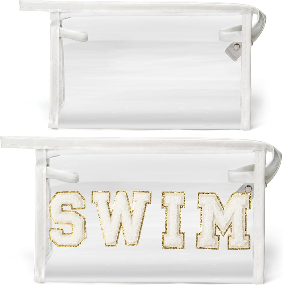 Y1tvei Clear SWIM Makeup Bag - 2Pcs Preppy White SWIM Chenille Varsity Letter Patch Cosmetic Bag ... | Amazon (US)