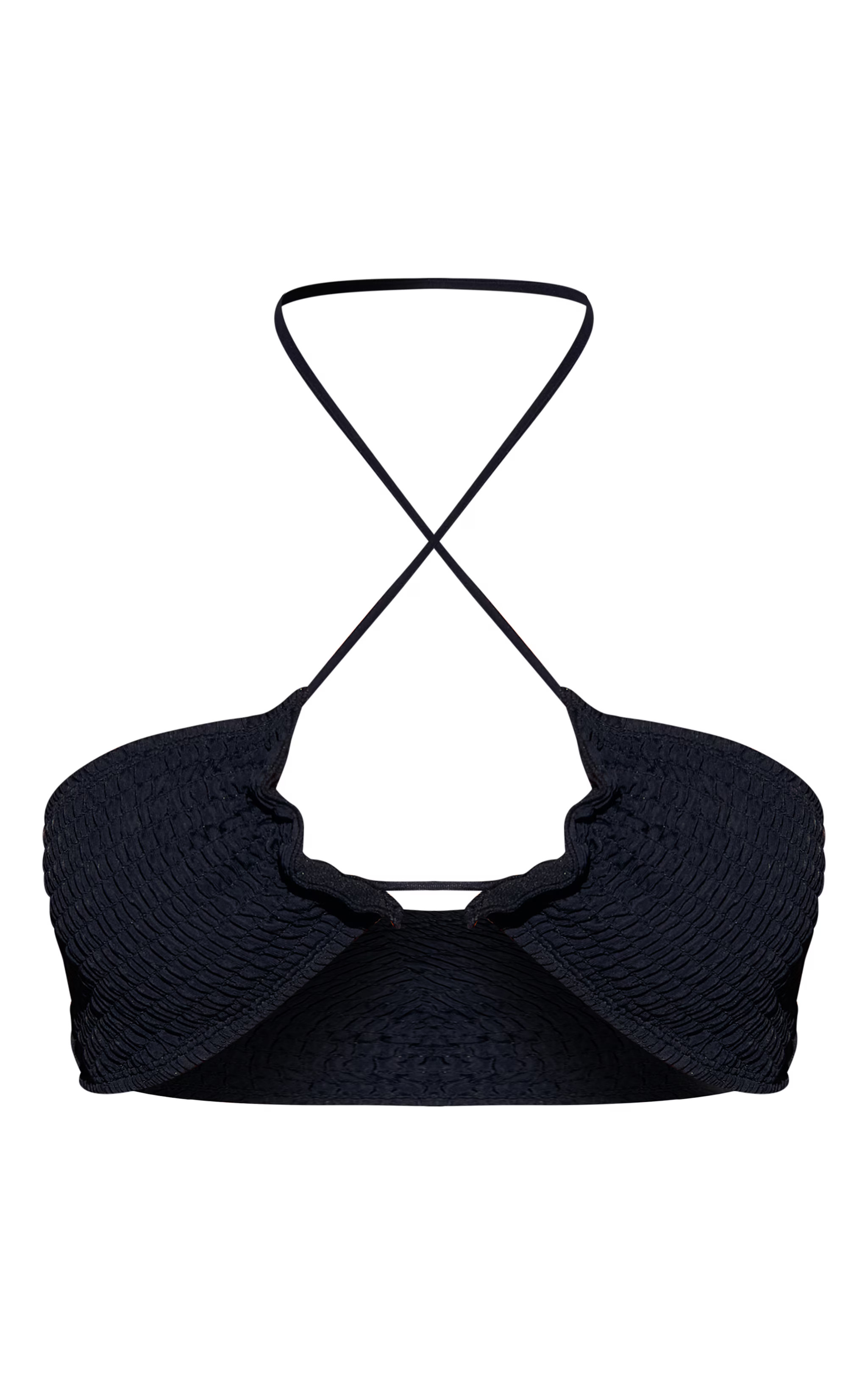 Black Shirred Halter Neck Bikini Top | PrettyLittleThing UK