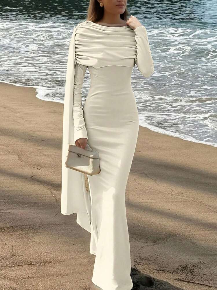 Tie waist fitted maxi Dress  | SHEIN