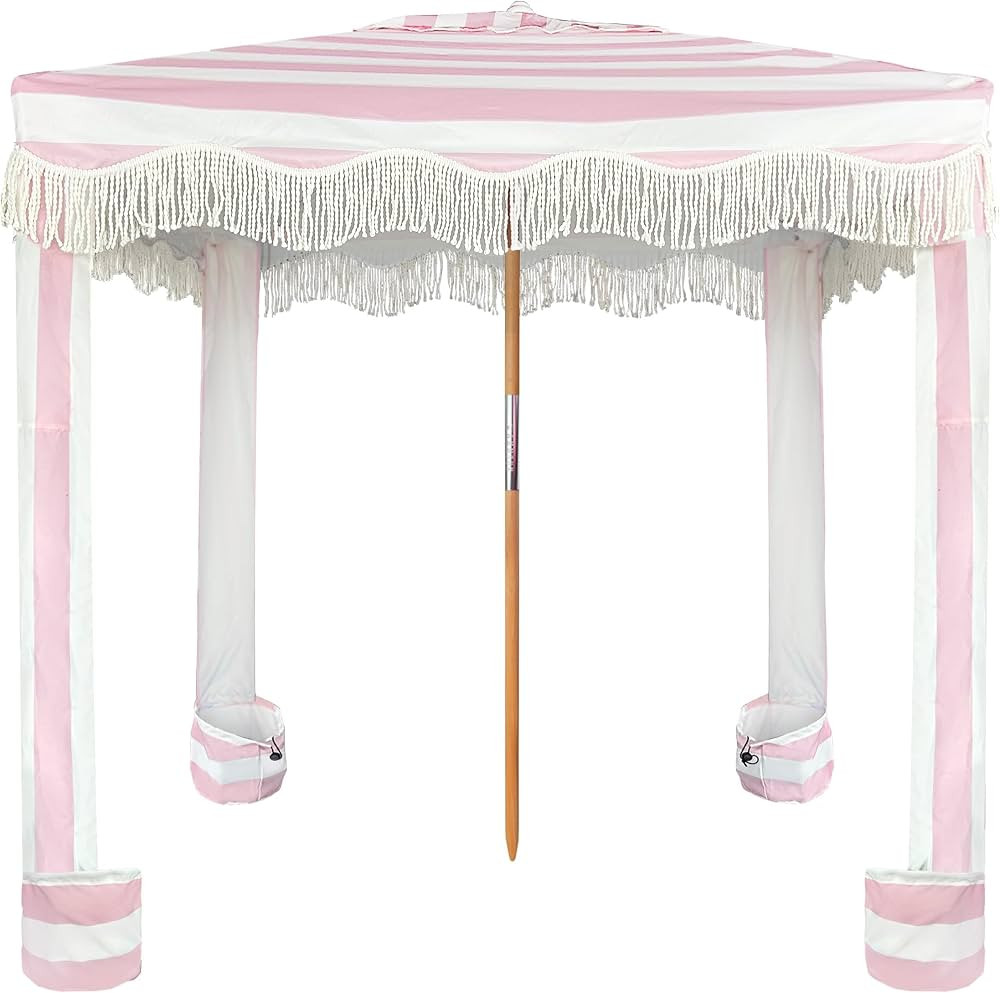 AMMSUN Beach Cabana with Fringe, 6'×6' Boho Beach Canopy with Tassels, Easy Set up & Premium Woo... | Amazon (US)