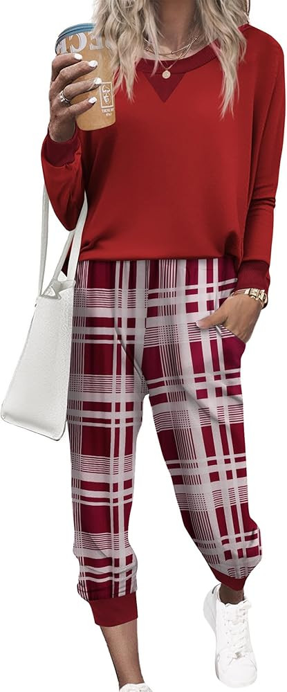 Ekouaer Pajamas Set Long Sleeve Pj Sets 2 Piece Jogger Pajama Sets Soft Sleepwear Loungewear for ... | Amazon (US)