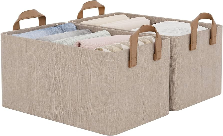 StorageWorks Storage Bins, Fabric Storage Bins for Shelves, Storage Baskets with Metal Frame, Clo... | Amazon (US)