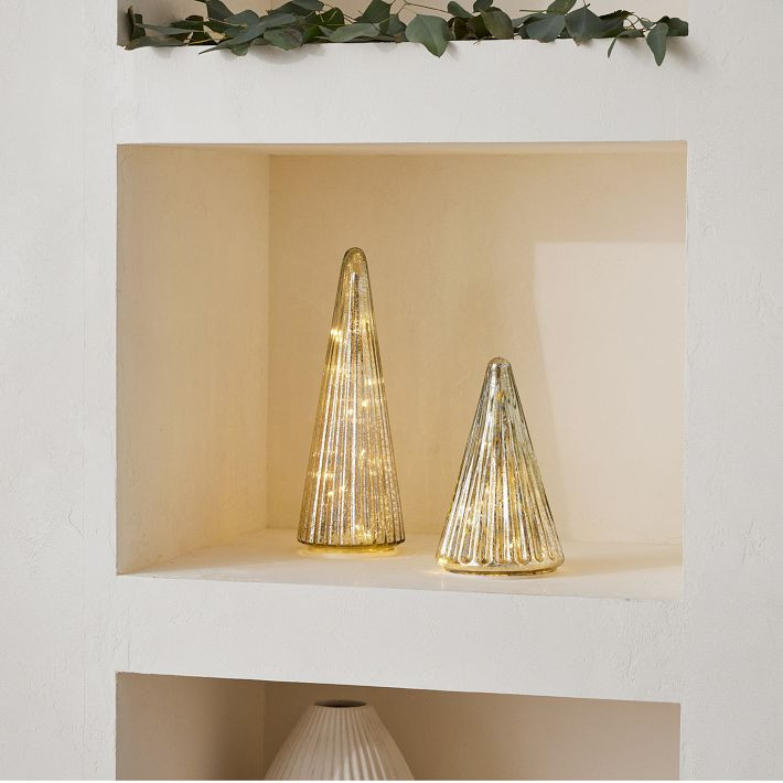 Light-Up Mercury Glass Christmas Trees - Silver | West Elm (US)