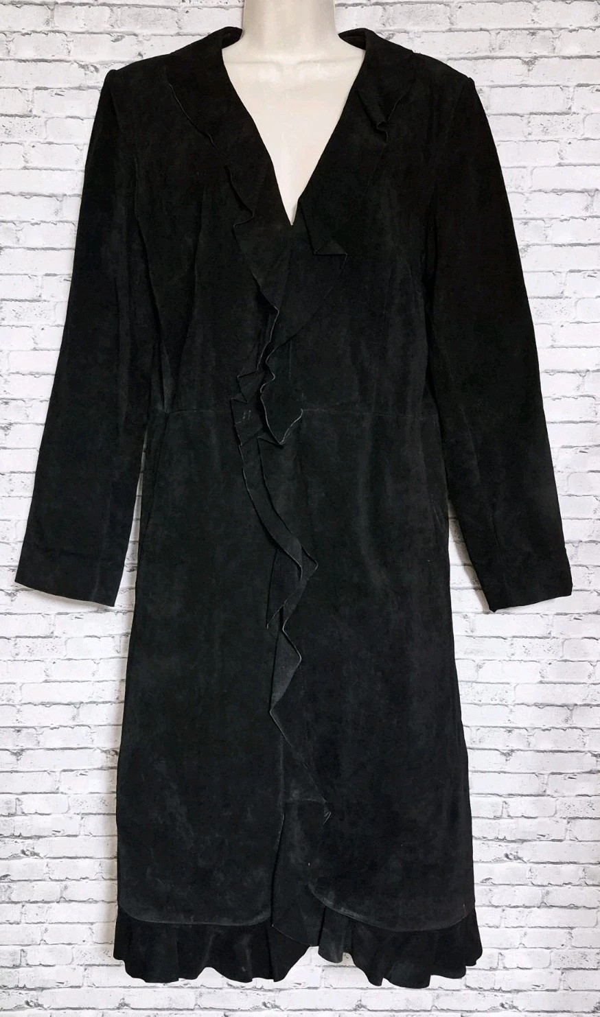 Vintage Wilsons Leather Black Suede Leather Womens Duster Coat Size L Ruffle Hem | eBay US