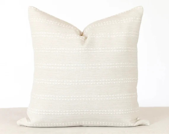 Cream and White Stripe Pillow Covers, Modern Farmhouse Pillow Covers, Woven Pillow Covers, 24x24 ... | Etsy (US)