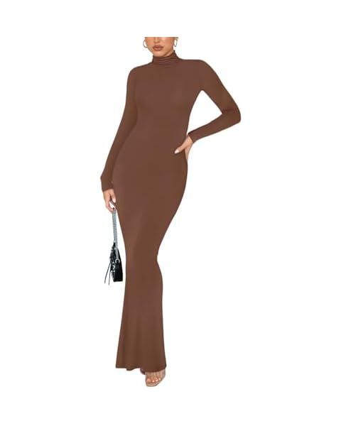 REORIA Women's Sexy Scoop Neck Long Sleeve Lounge Long Dress Ribbed Bodycon Maxi Dresses | Amazon (US)