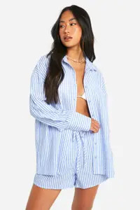 Blue Stripe Seersucker Shirt & Short Beach Co-ord | Boohoo USA | boohoo (US & Canada)