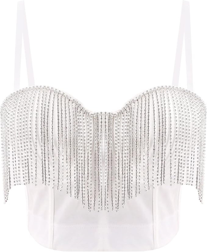 Erinaco Women's Rhinestone Diamond Tank Top Color Beaded Sling Tube Top Bustier Vest Crop Top Sex... | Amazon (US)