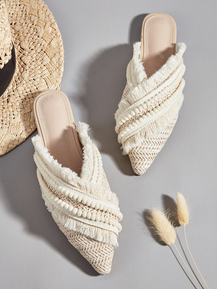 Fray Detail Point Toe Mules | SHEIN