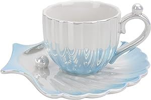 Koythin Ceramic Coffee Mug, Creative Pearl Shell Cup with Saucer, Cute Coffee Mug for Office and ... | Amazon (US)