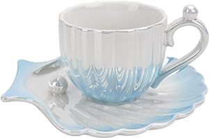 Koythin Ceramic Coffee Mug, Creative Pearl Shell Cup with Saucer, Cute Coffee Mug for Office and ... | Amazon (US)