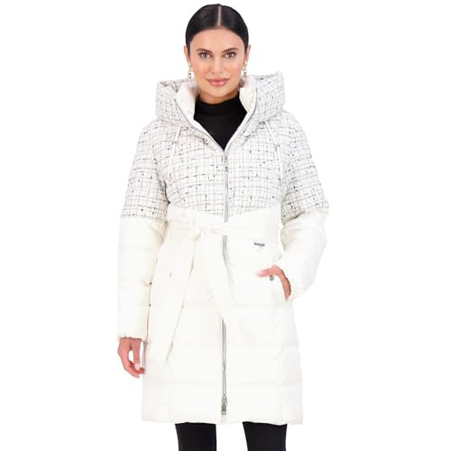 Vince Camuto Hooded Women's Puffer Jacket Womens Winter Coat with Removable Belt, Cream-L | Amazon (US)