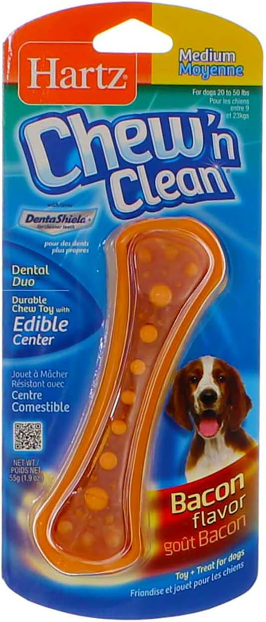 Hartz Chew N' Clean Dental Duo Dog Chew Toy Bacon Flavor, Medium 1 ea(Pack of 6) | Amazon (US)