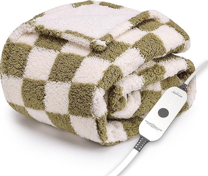 Sunbeam Printed Royal Sherpa Foot Pocket Heated Throw Electric Blanket, 50" x 60", 4 Heat Setting... | Amazon (US)