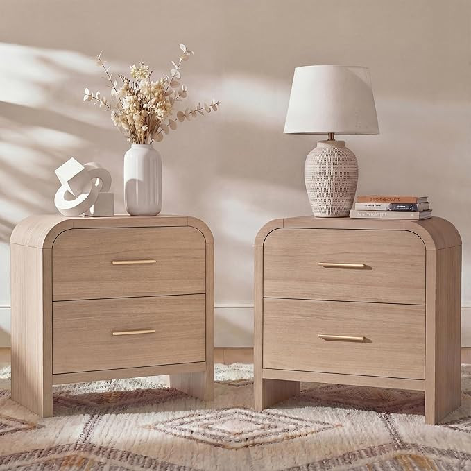 Night Stand Set of 2 [Unique Curved Profile] [FSC-Certified Wooden Board] 2-Drawer Nightstand 24"... | Amazon (US)