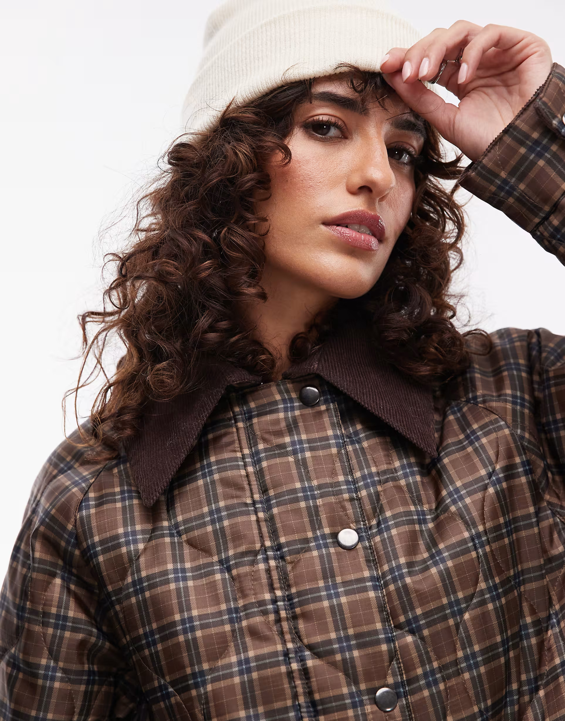 Topshop check long nylon coat with cord collar | ASOS (Global)