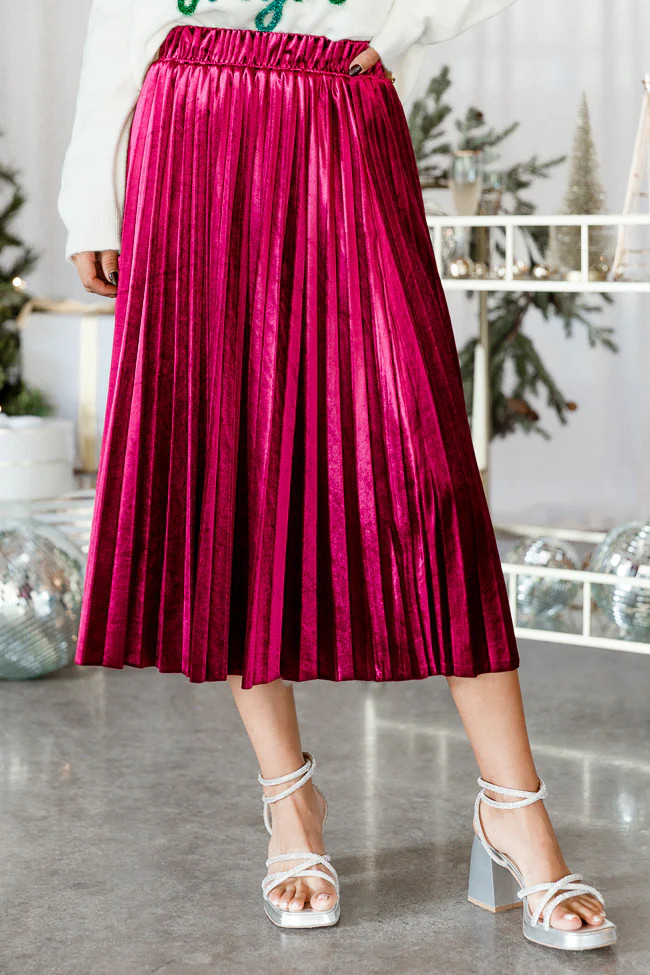 Message In A Bottle Burgundy Velvet Midi Skirt | Pink Lily