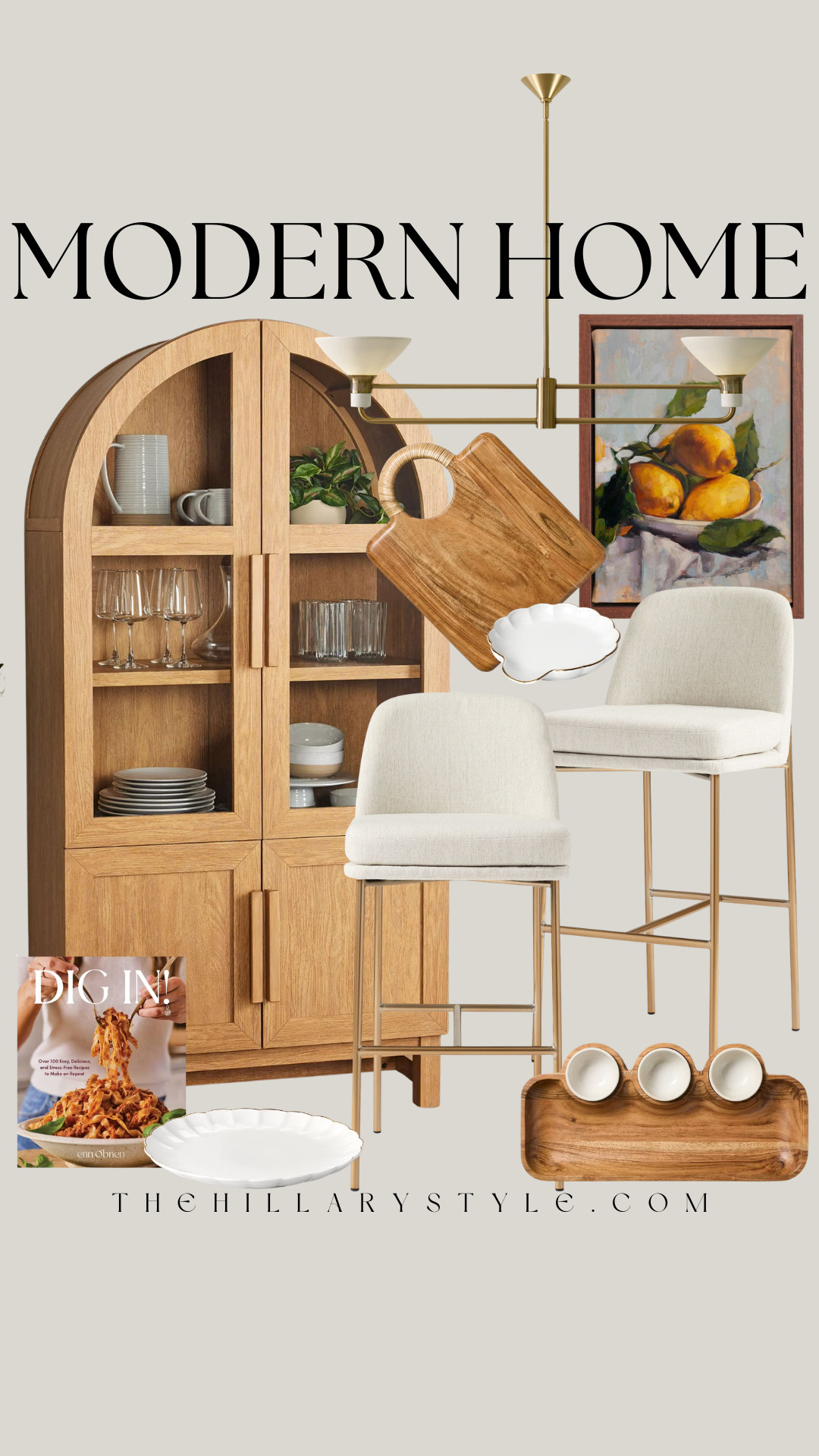 Modern Organic Kitchen & Dining Decor
Refresh your space with this warm, organic look. This curated design combines a stunning arched wood cabinet with chic cream counter stools and elegant brass lighting to create the ultimate aesthetic kitchen. Perfect for summer hosting, style your countertops with textured wooden serving boards, scalloped dishes, and a pop of citrus art for that bright, effortless feel. Whether you are doing a full kitchen renovation or just looking for simple home styling ideas, this neutral aesthetic brings all the cozy, elevated vibes. Walmart, West Elm, Target, Minted 

 #TheHillaryStyle #KitchenInspo #ModernOrganic #LTKhome #PinterestHome #KitchenDesign #HomeDecorIdeas #AestheticKitchen #CounterStools #DiningDecor #SummerReset #InteriorStyling #HomeInspiration 

#LTKfoodie #LTKSeasonal #LTKHome