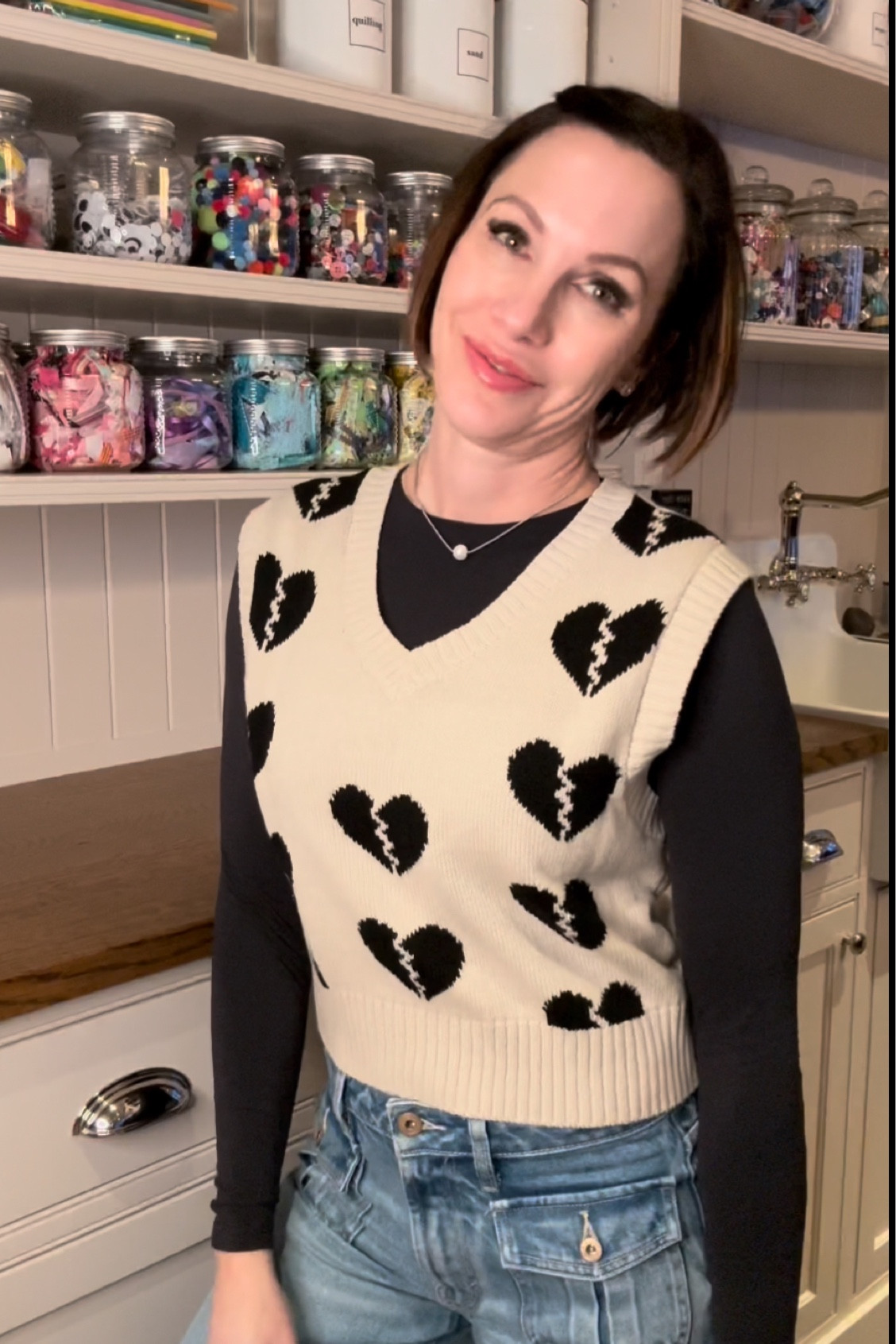 Sweater vest is on sale for under $20!  I sized up to a medium for a little longer fit.   I layered with a black bodysuit to keep my midsection contained 😆👍

#LTKfindsunder50 #LTKstyletip #LTKsalealert