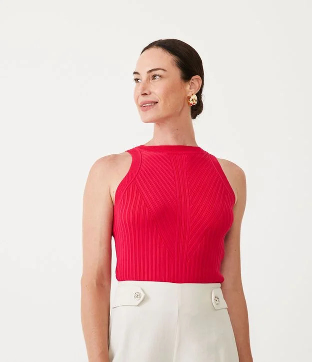 Blusa Regata em Tricô com Textura Detalhada Rosa | Renner (BR)