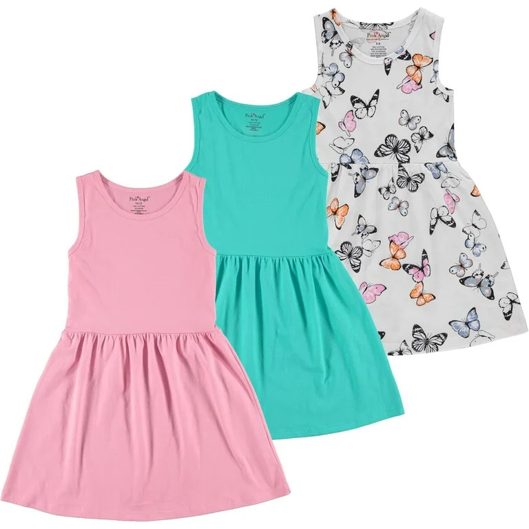 Pink Angel 3-Pack Girls' Dresses, Kids Casual Fit and Flare Sleeveless Summer Dress & School Outf... | Walmart (US)