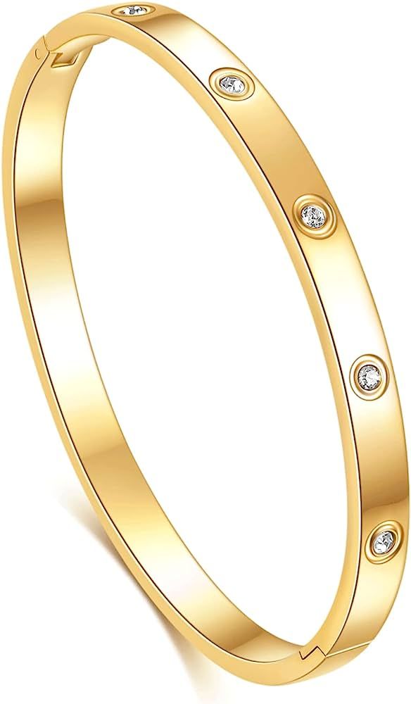 VQYSKO Love Friendship Bracelet Bangle Gold Rose Gold Silver with Cubic Zirconia Stones Stainless... | Amazon (US)