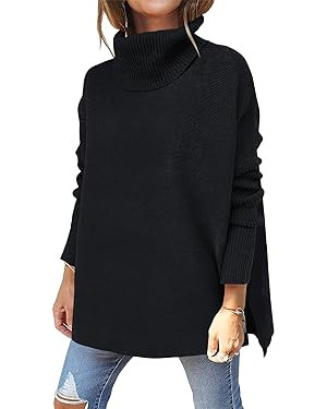 ANRABESS Women's Turtleneck Oversized 2023 Long Batwing Sleeve Spilt Hem Knit Tunic Pullover Swea... | Amazon (US)