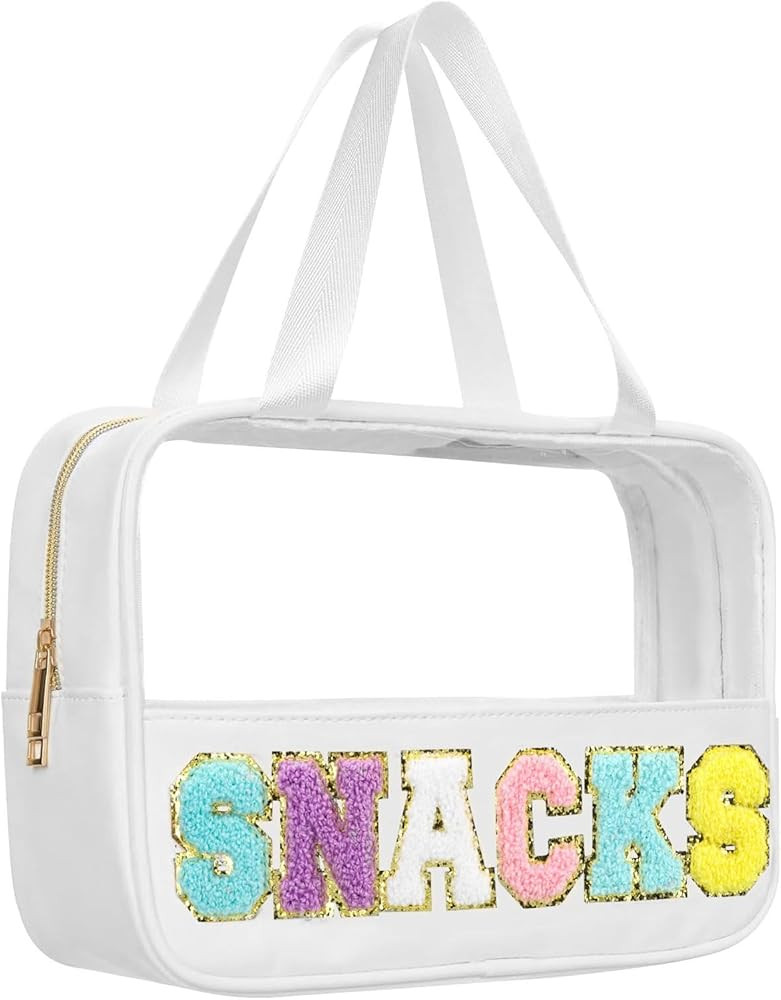 Chenille Letter Clear Snack Bags Makeup bag, Preppy Cosmetic Bag, Nylon & PVC Waterproof Travel P... | Amazon (US)