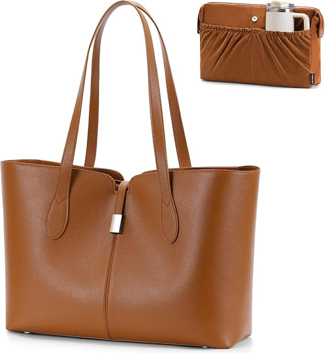 Laptop Tote Bag for Women with Removable Laptop Sleeve Lightweight 15.6" Work Shoulder Bag Leathe... | Amazon (US)