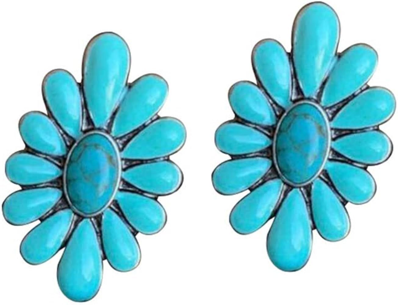 Bohemian Western Natural Turquoise Geometric Flower Drop Dangle Earrings Ethnic Teardrop for Wome... | Amazon (US)