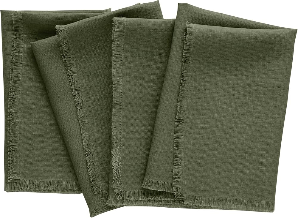 Solino Home Linen Fringe Dinner Napkins 20 x 20 Inch – 100% Pure Linen Fabric Napkins Desert Gr... | Amazon (US)