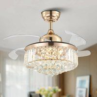 Ceiling Fan Light | Fandelier Retractable Crystal Chandelier +Remote | Etsy (US)