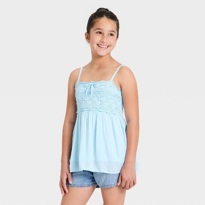 Girls' Babydoll Sweater Trim Tank Top - art class™ Blue XL | Target