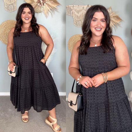 Styling this dress for an elevated casual look 🖤☀️✨ The perfect easy Summer outfit. Flowy fit with eyelet details. Comes in more colors + prints wearing a size XXL 

#LTKPlusSize #LTKStyleTip #LTKMidsize